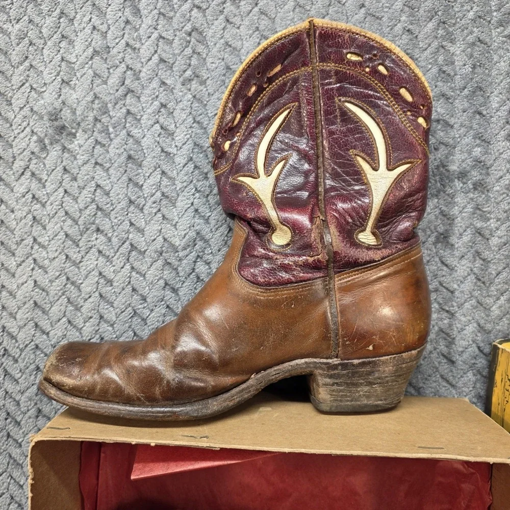 Vintage 1950s Acme Kids Cowboy Boots Size 1D Leather Inlay Original Box